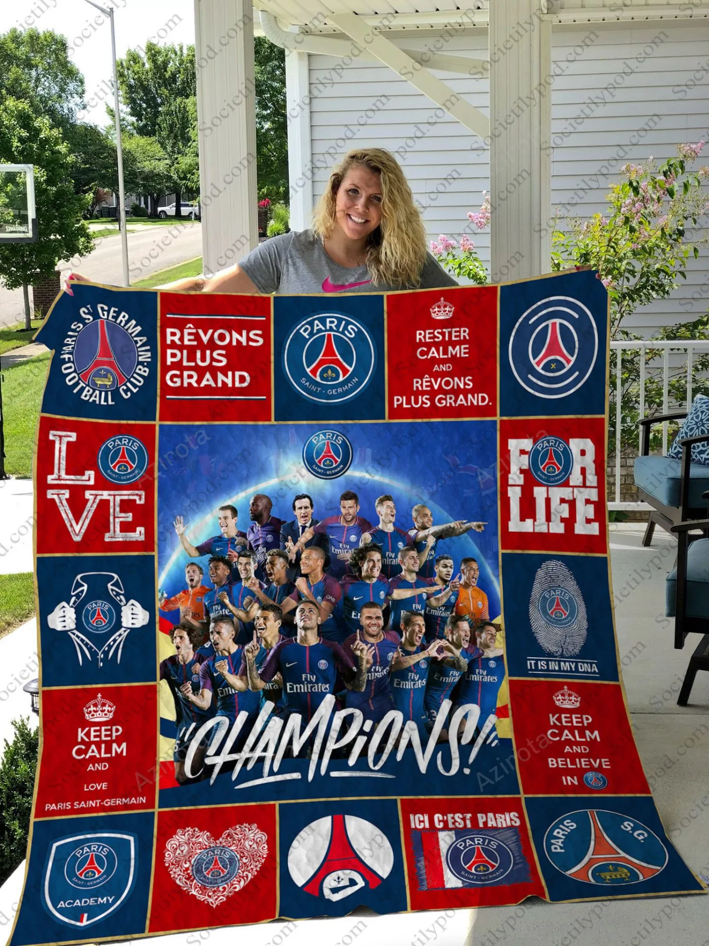 Paris Saint Germain FC Red Blue Champions 3D Full Printing Quilt