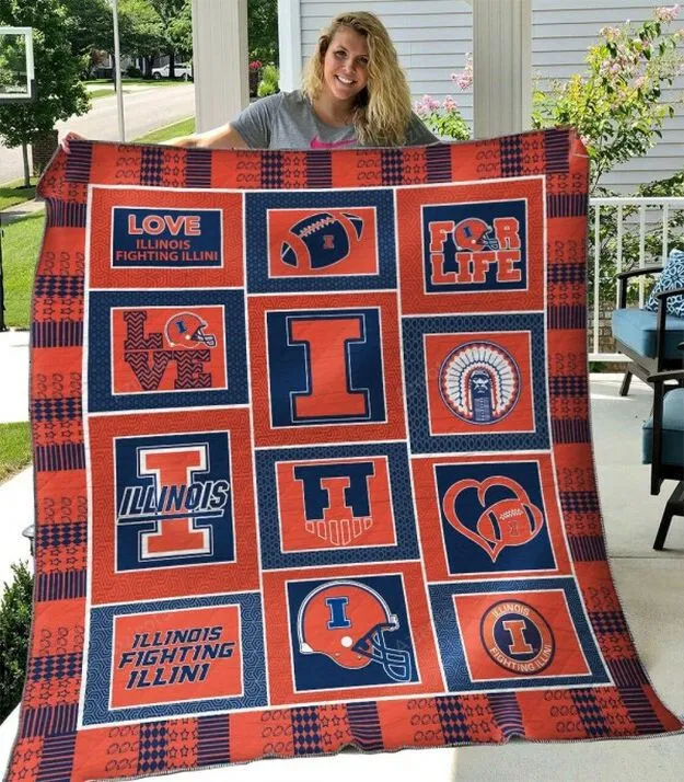 Love Illinois Fighting Illini Collection Green 3D Full Printing Quilt