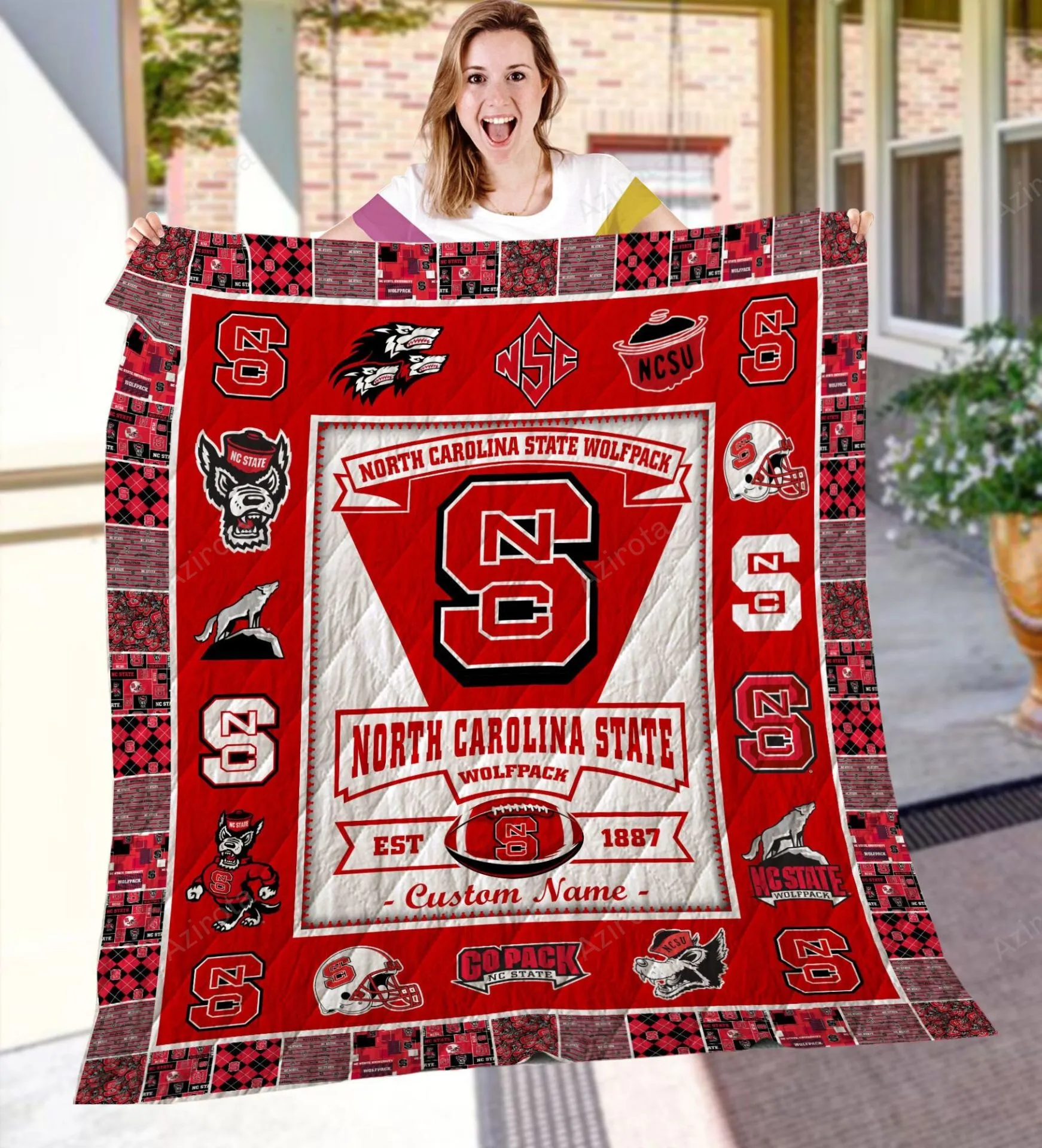 NC State Wolfpack Custom Name Red White 3D Full Printing Quilt