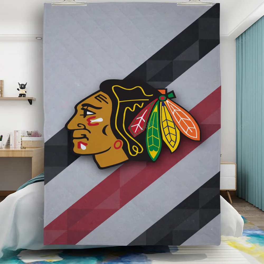 Chicago Blackhawks Emblem Texture13 Gift For Fan 3D Full Printing Quilt