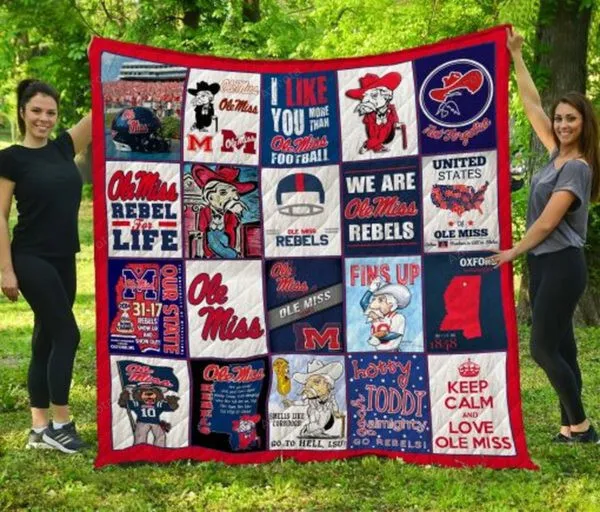 Ole Miss Rebels White Blue Mascot 3D Full Printing Quilt
