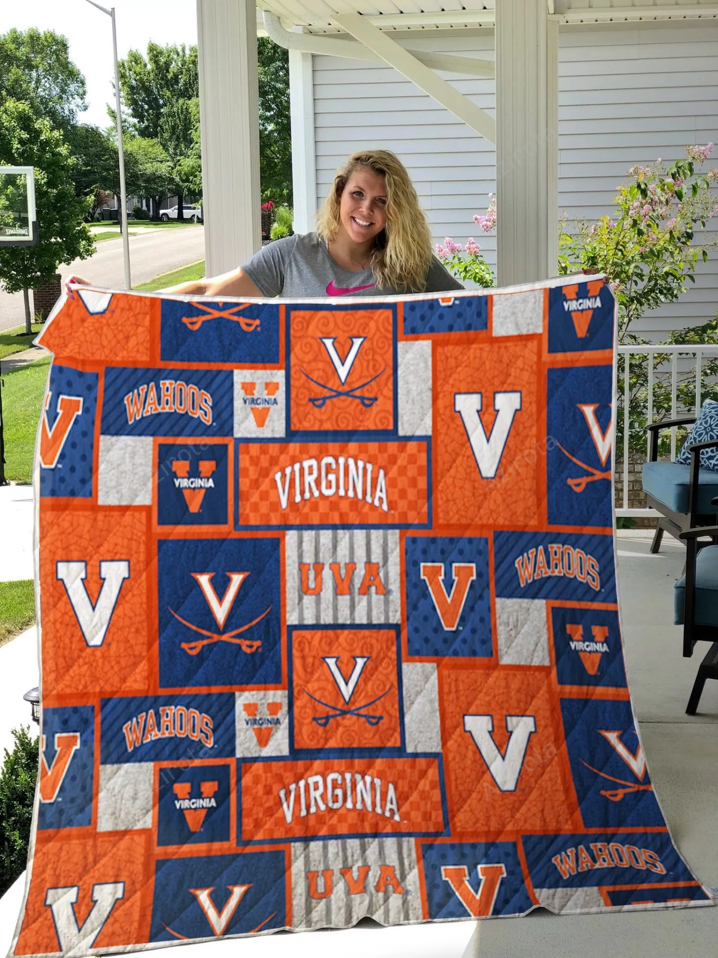 Virginia Cavaliers Orange Blue 3D Full Printing Quilt