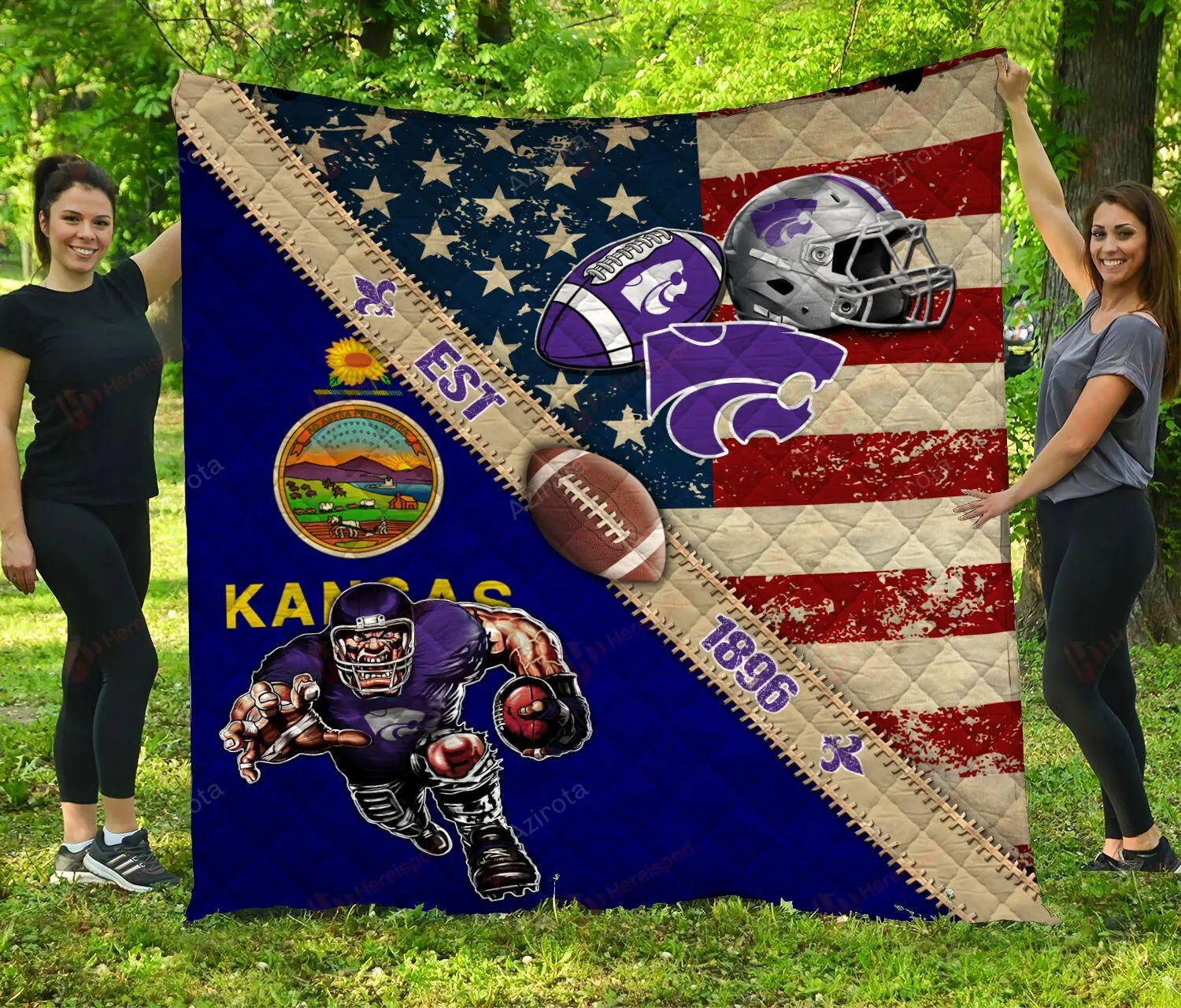 Kansas State WilDallas Cowboys American Flag Mascot 3D Full Printing Quilt
