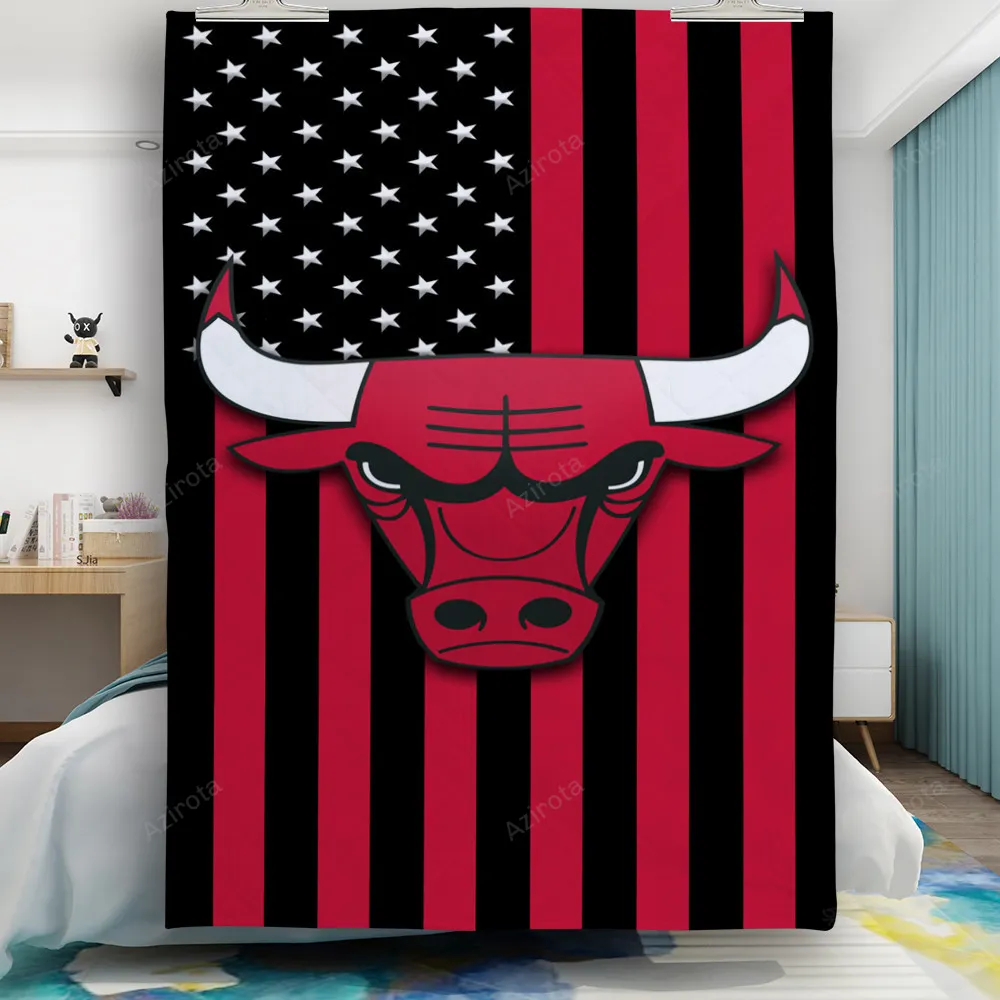 Chicago Bulls American Flag v17 Gift For Fan 3D Full Printing Quilt