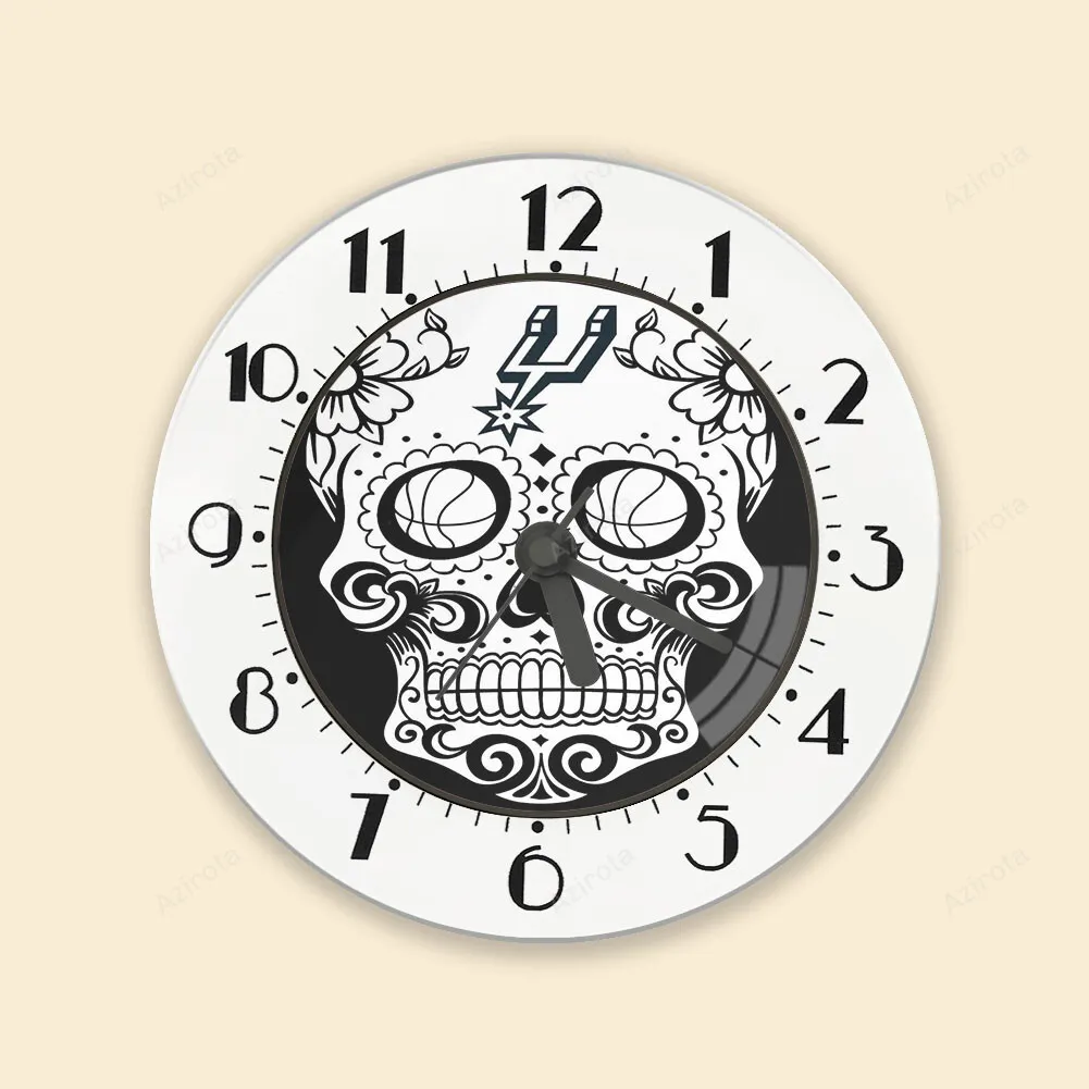 San Antonio Spurs Skull Black White Alarm Clock