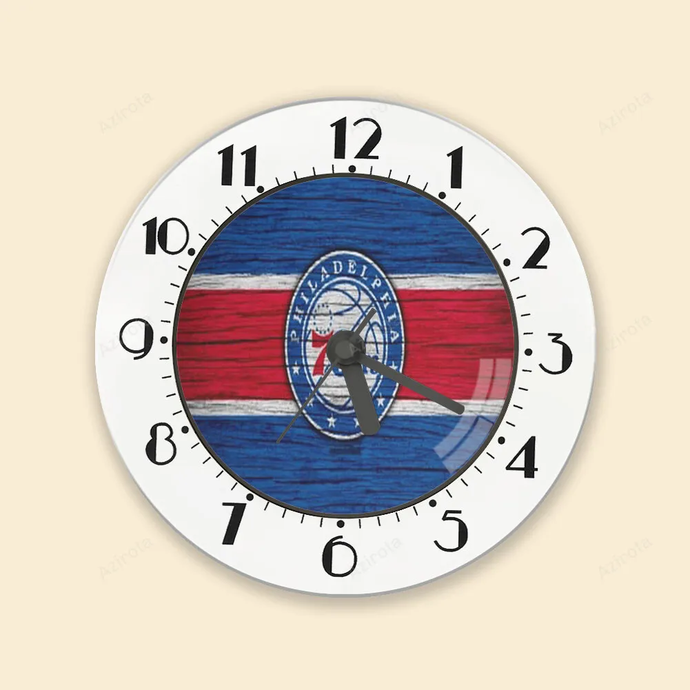 Philadelphia 76ers Red Blue Wood Alarm Clock