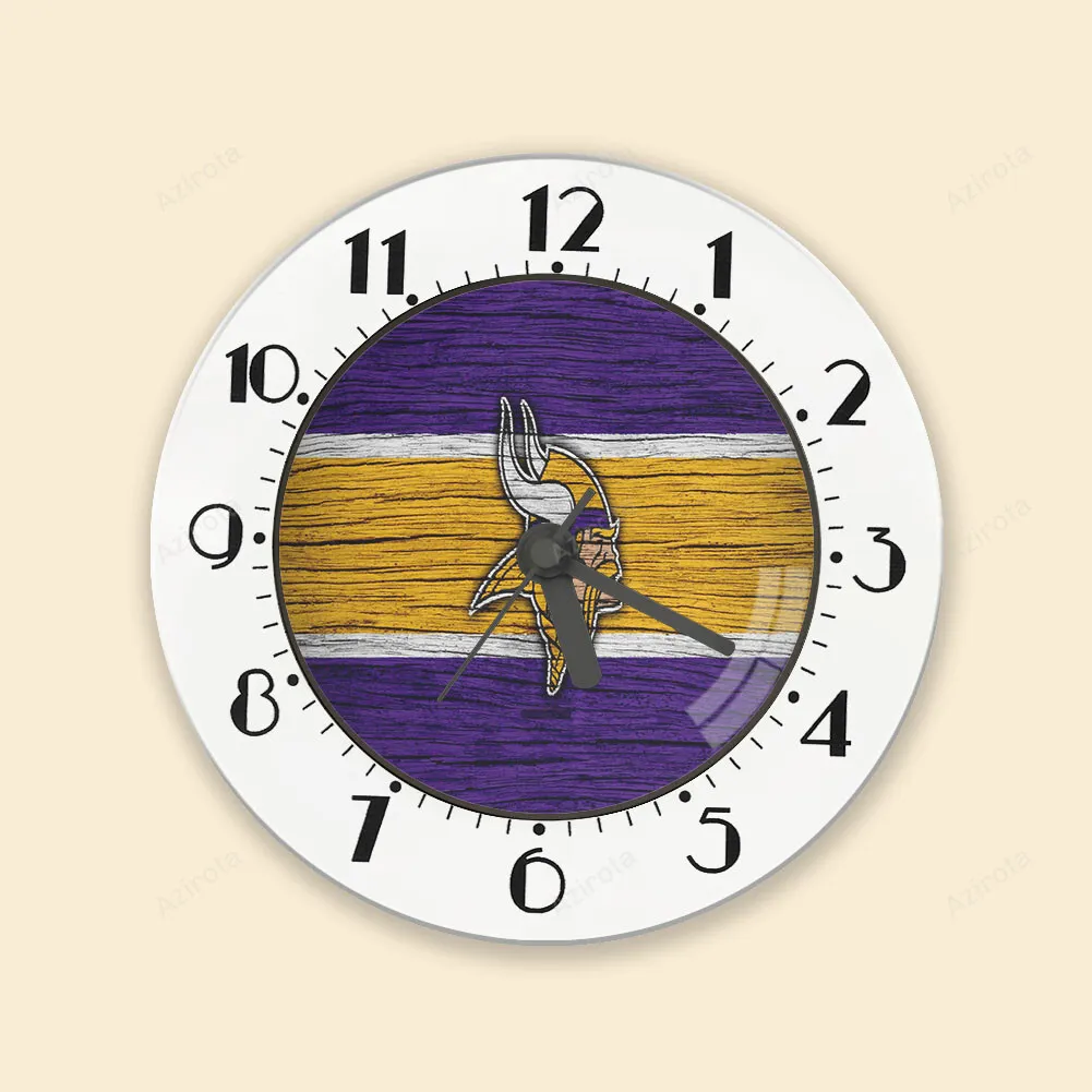 Minnesota Vikings Emblem Wooden Texture Alarm Clock