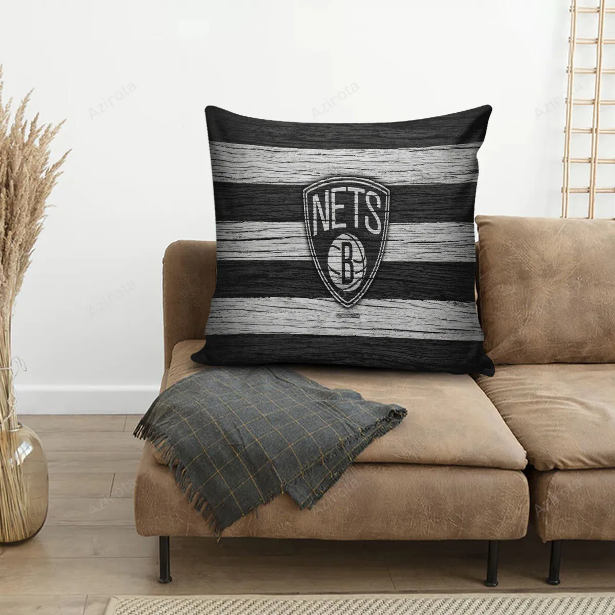 Brooklyn Nets Ball Black White Wood 3D Printing Pillowcase