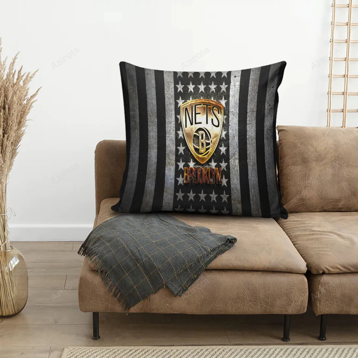 Brooklyn Nets Golden Ball Flag 3D Printing Pillowcase