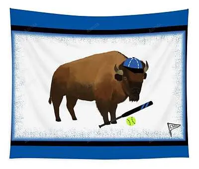 Softball Bison Blue College Mascot Designs Tapestry