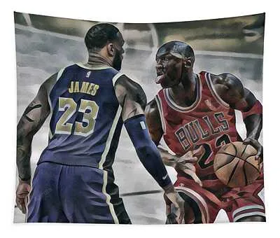 Michael Jordan Vs Lebron James Lakers Bulls Abstract Art 3 Joe Hamilton Tapestry