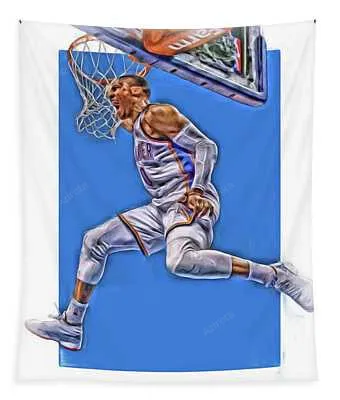 Russell Westbrook Oklahoma City Thunder Oil Art 2 Joe Hamilton Tapestry