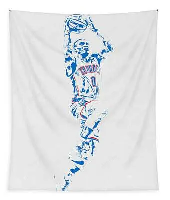 Russell Westbrook Oklahoma City Thunder Pixel Art Joe Hamilton Tapestry