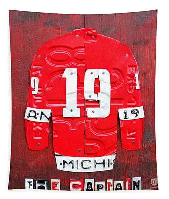 Yzerman The Captain Red Wings Hockey Jersey License Plate Art Design Turnpike Tapestry