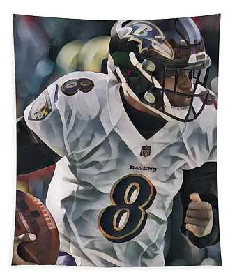 Lamar Jackson Baltimore Ravens Abstract Art 1 Joe Hamilton Tapestry