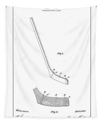 Hockey Stick Patent Restored Patent Drawing For The 1901 W Dean Hockey Stick Jose Elias Sofia Pereira Tapestry