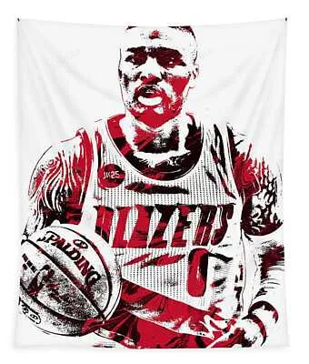 Damian Lillard Portland Trailblazers Pixel Art Joe Hamilton Tapestry