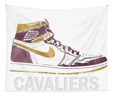 Cleveland Cavaliers Iconic Air Jordans Watercolor Strokes Pixel Art 2 Joe Hamilton Tapestry