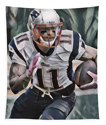 Julian Edelman New England Patriots Abstract Art 1 Joe Hamilton Tapestry