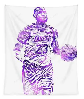 Lebron James Los Angeles Lakers Water Color Pixel Art 31 Joe Hamilton Tapestry