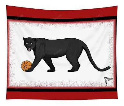 Basketball Black Panther Red College Mascot Designs Tapestry