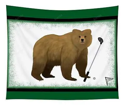 Golf Bear Green College Mascot Designs Tapestry