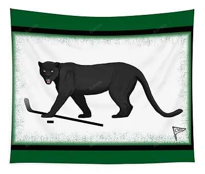Ice Hockey Black Panther Green College Mascot Designs Tapestry