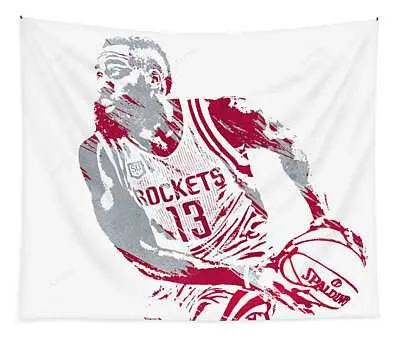 James Harden Houston Rockets Watercolor Strokes Pixel Art 4 Joe Hamilton Tapestry