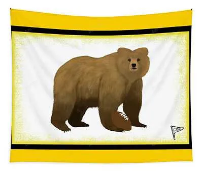 Football Bear Yellow College Mascot Designs Tapestry