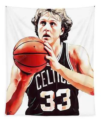 Larry Bird Boston Celtics Watercolor Strokes Pixel Art 150 Joe Hamilton Tapestry