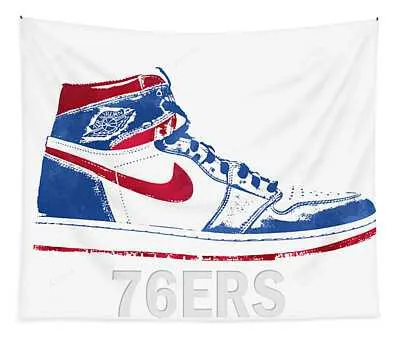 76Ers Iconic Air Jordans Watercolor Strokes Pixel Art Joe Hamilton Tapestry
