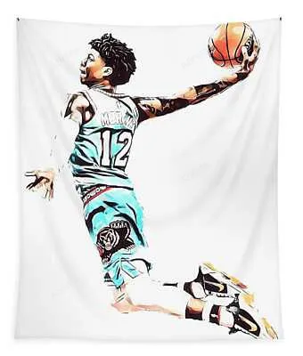 Ja Morant Memphis Grizzlies Watercolor Strokes Pixel Art 100 Joe Hamilton Tapestry