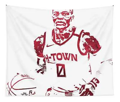 Russell Westbrook Houston Rockets Watercolor Strokes Pixel Art Joe Hamilton Tapestry