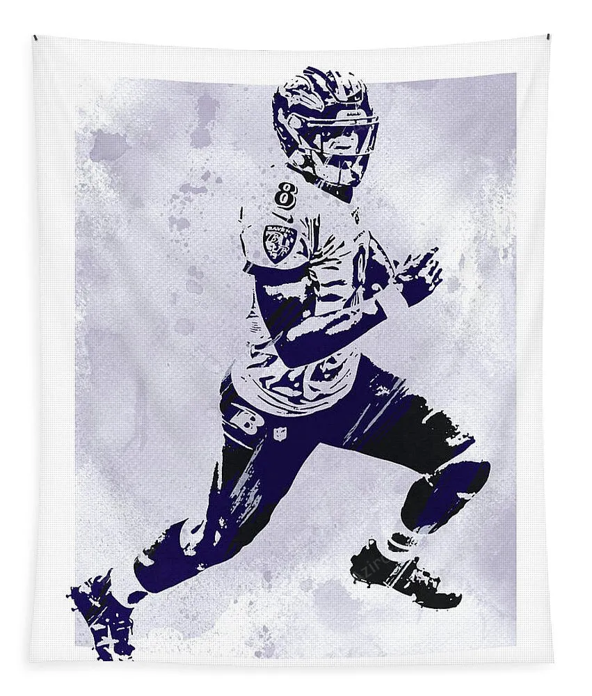 Lamar Jackson Baltimore Ravens Watercolor Strokes Pixel Art 7 Tapestry Gifts For Fans