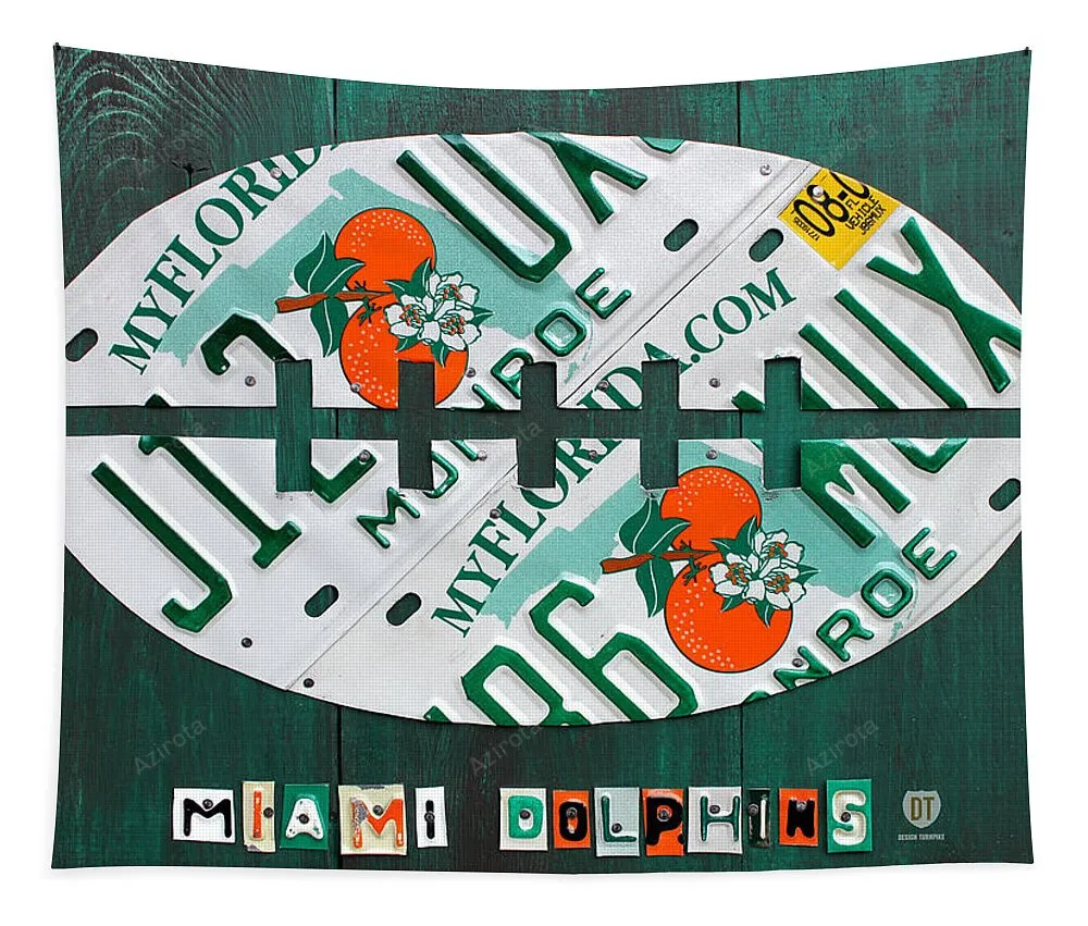 Miami Dolphins Recycled License Plate Art Tapestry Gifts For Fans