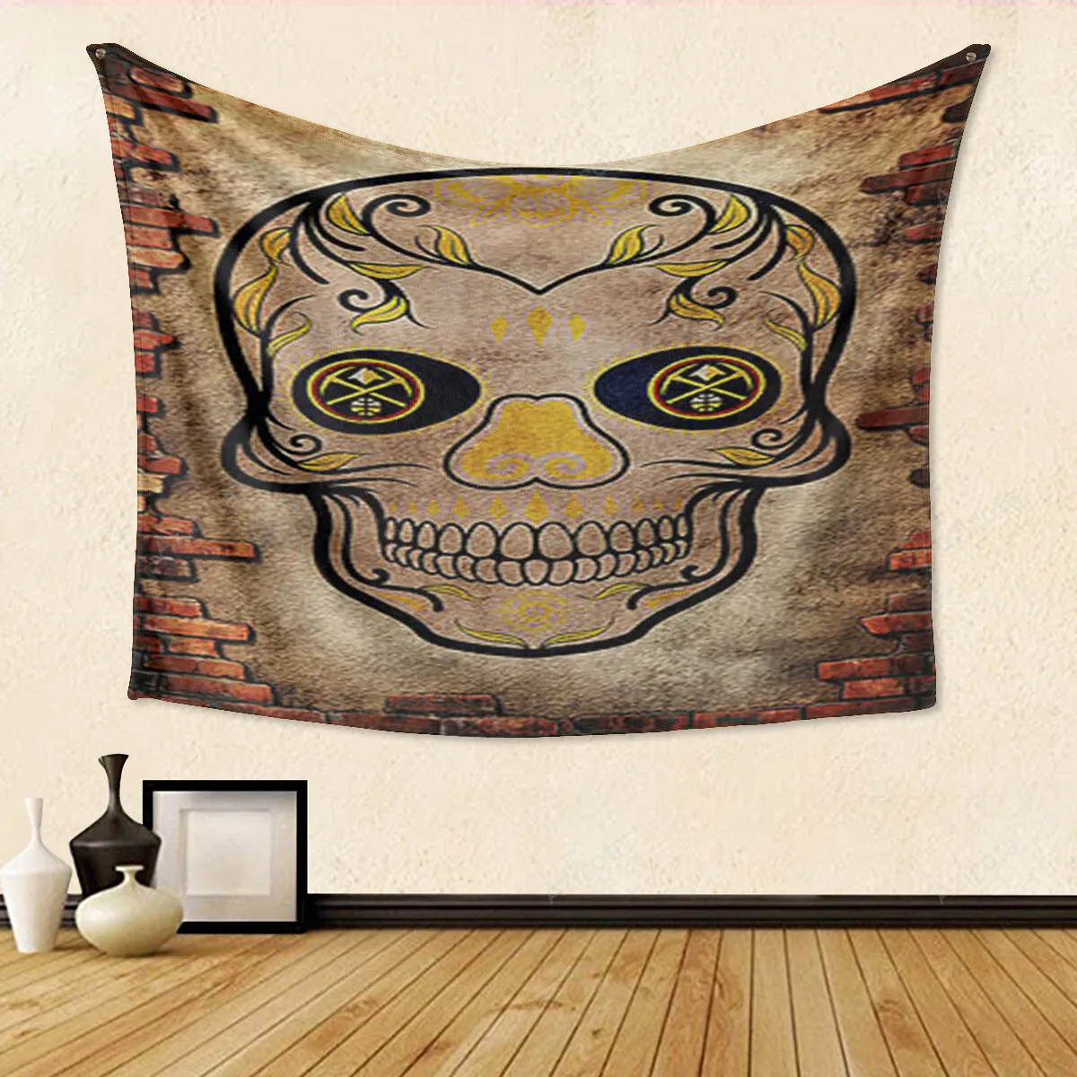 Denver Nuggets Skull Brick Gift For Fan 3D Full Printing Tapestry