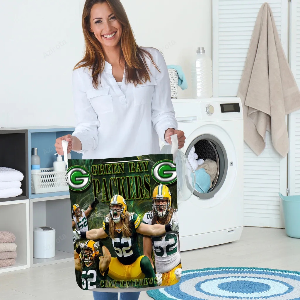 Green Bay Packers Clay Matthews no52 Gift For Fan 3D Foldable Laundry Basket