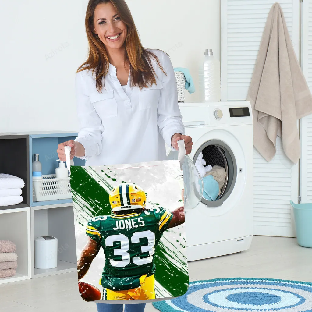 Green Bay Packers Aaron Jones no33 v3 Gift For Fan 3D Foldable Laundry Basket