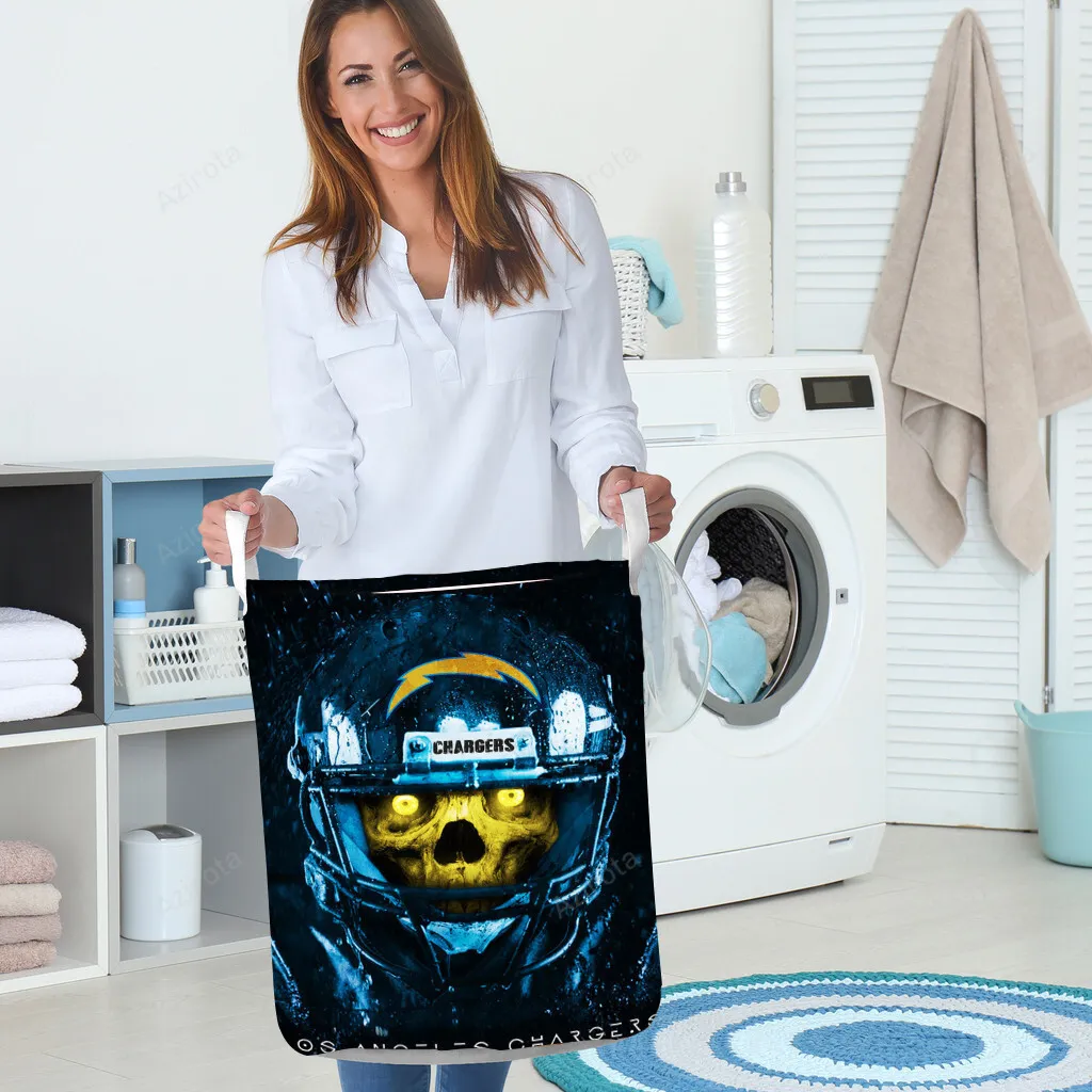 Los Angeles Chargers Skull v31 Gift For Fan 3D Foldable Laundry Basket