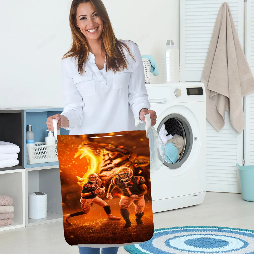 Cincinnati Bengals Team Fire Gift For Fan 3D Foldable Laundry Basket
