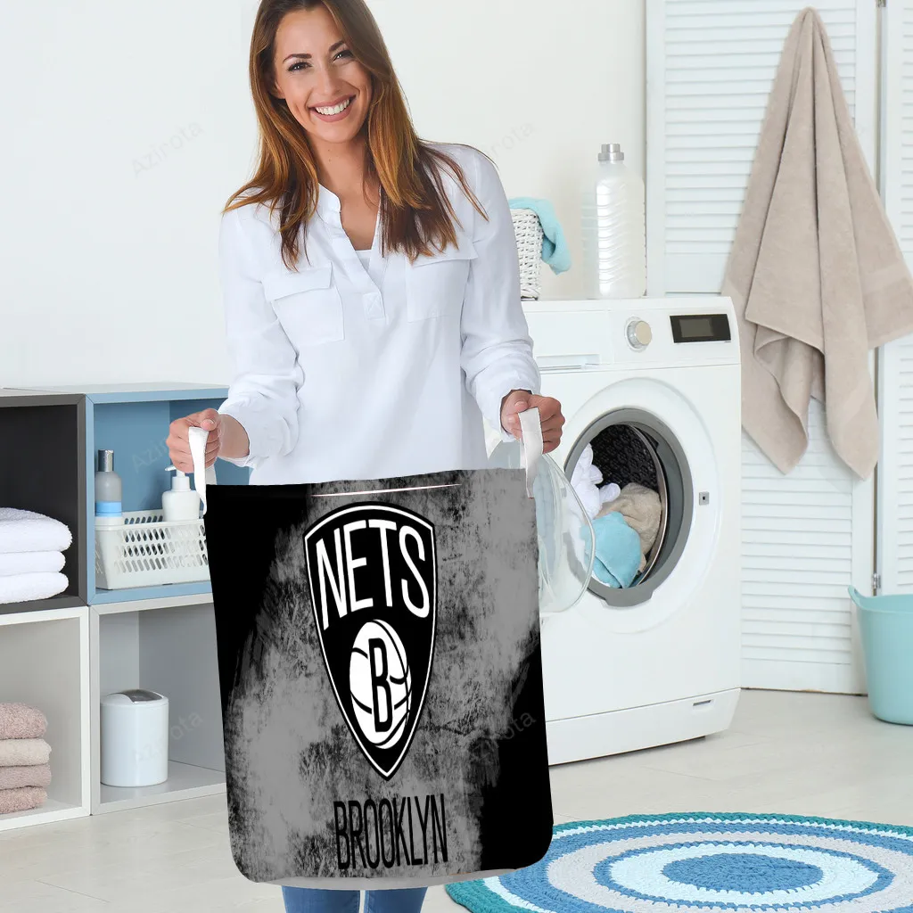 Brooklyn Nets Ball Black White1 Gift For Fan 3D Foldable Laundry Basket