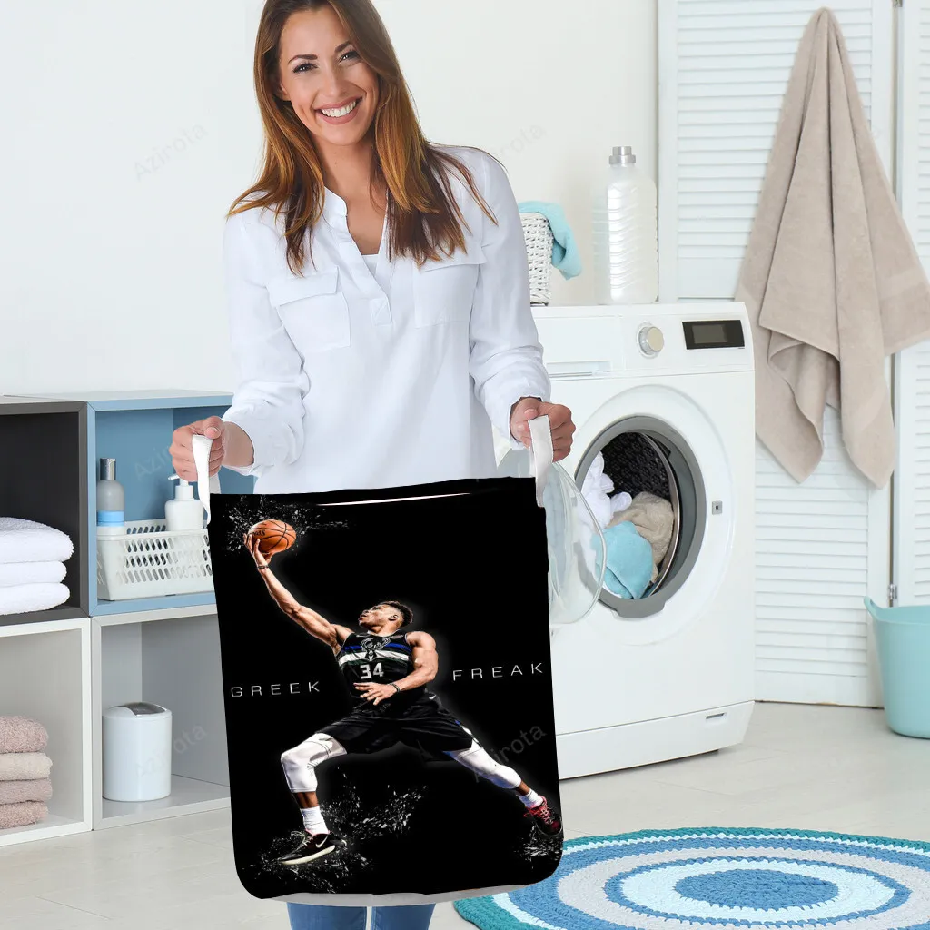 Milwaukee Bucks 34 Giannis Antetokounmpo v28 Gift For Fan 3D Foldable Laundry Basket