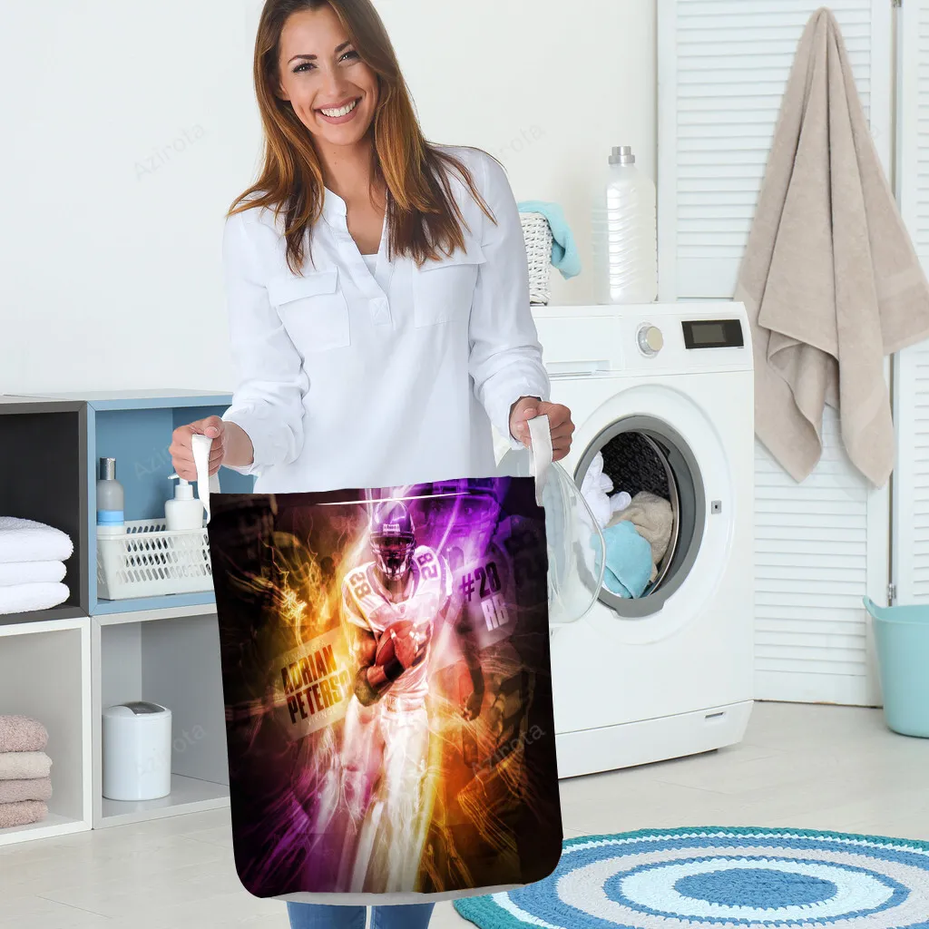 Minnesota Vikings Adrian Peterson 28 v2 Gift For Fan 3D Foldable Laundry Basket