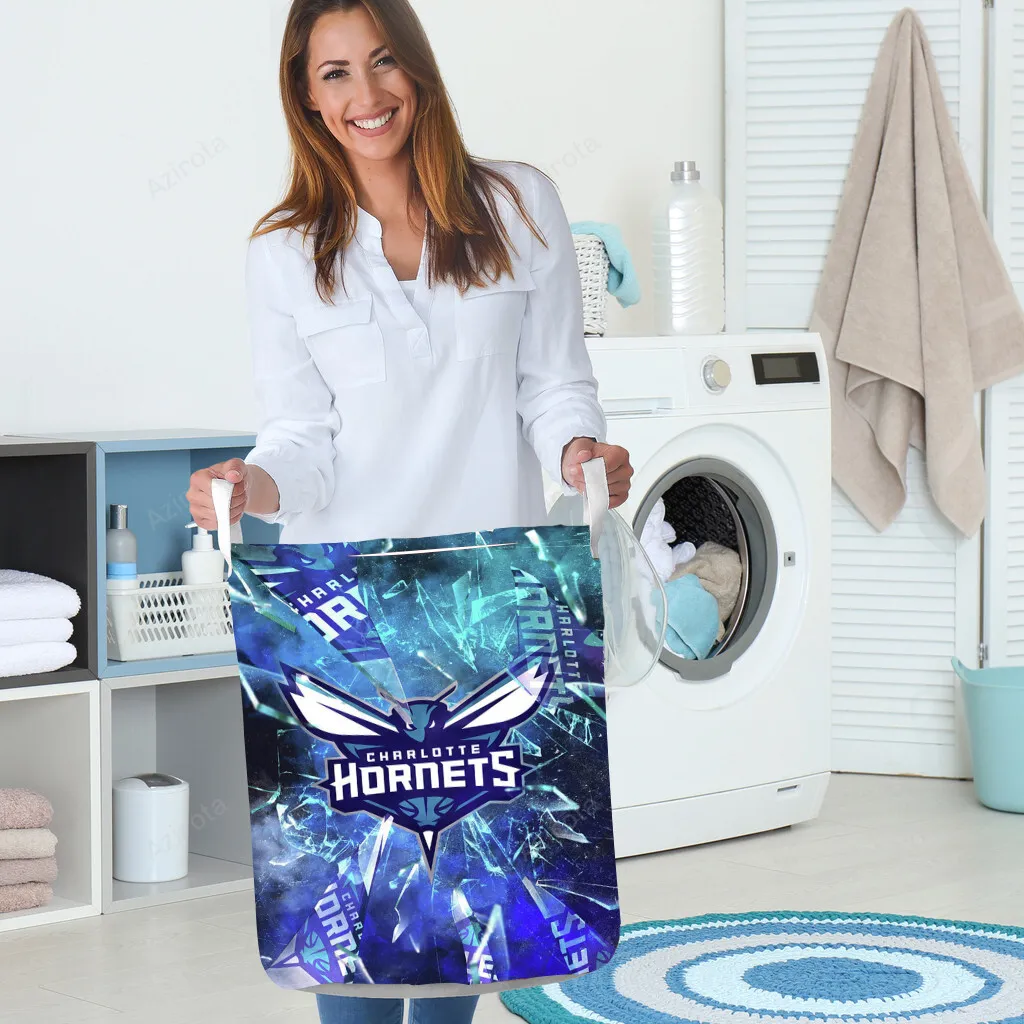 Charlotte Hornets Crack Glass Gift For Fan 3D Foldable Laundry Basket