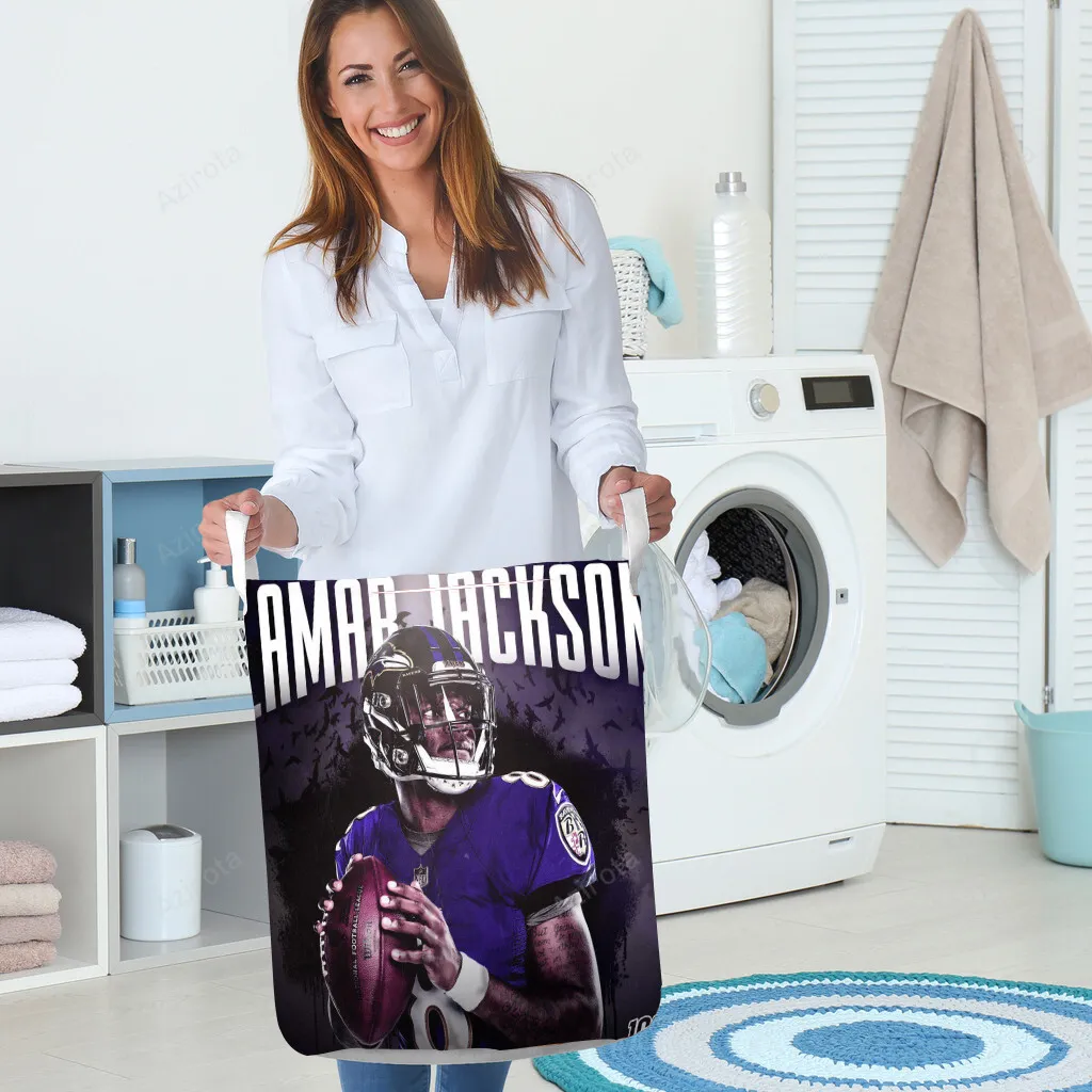 Baltimore Ravens Lamar Jackson 8 v2 Gift For Fan 3D Foldable Laundry Basket