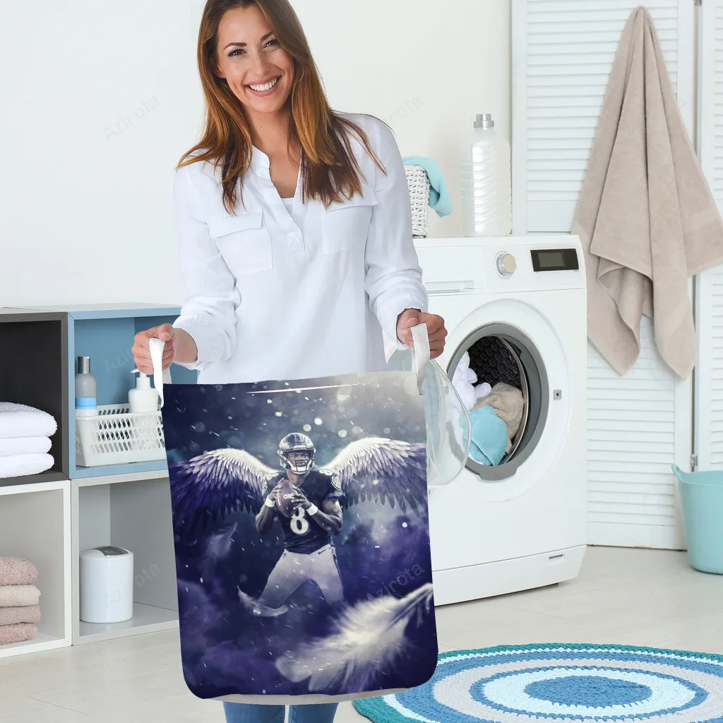 Baltimore Ravens Lamar Jackson 8 v20 Gift For Fan 3D Foldable Laundry Basket