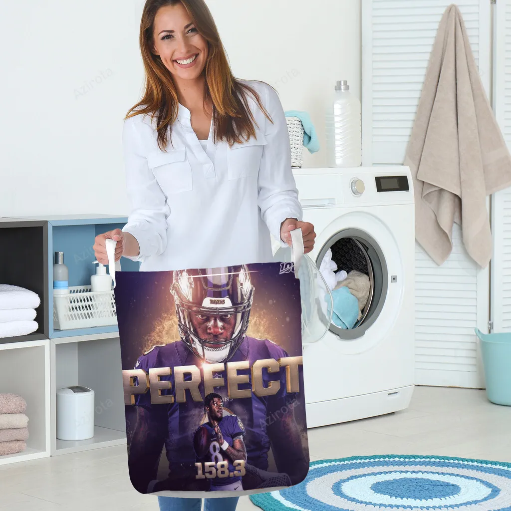 Baltimore Ravens Lamar Jackson 8 v23 Gift For Fan 3D Foldable Laundry Basket