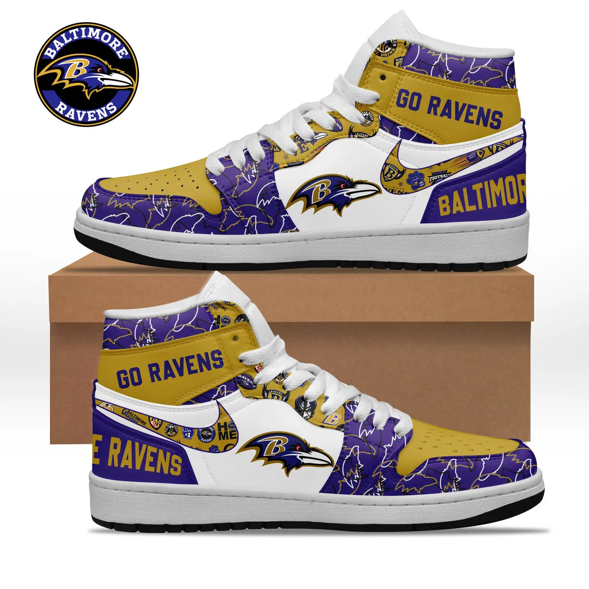 NFL Baltimore Ravens Air Jordan 1 AJ1 High Sneakers Shoes For Men And Women 917HE-6147