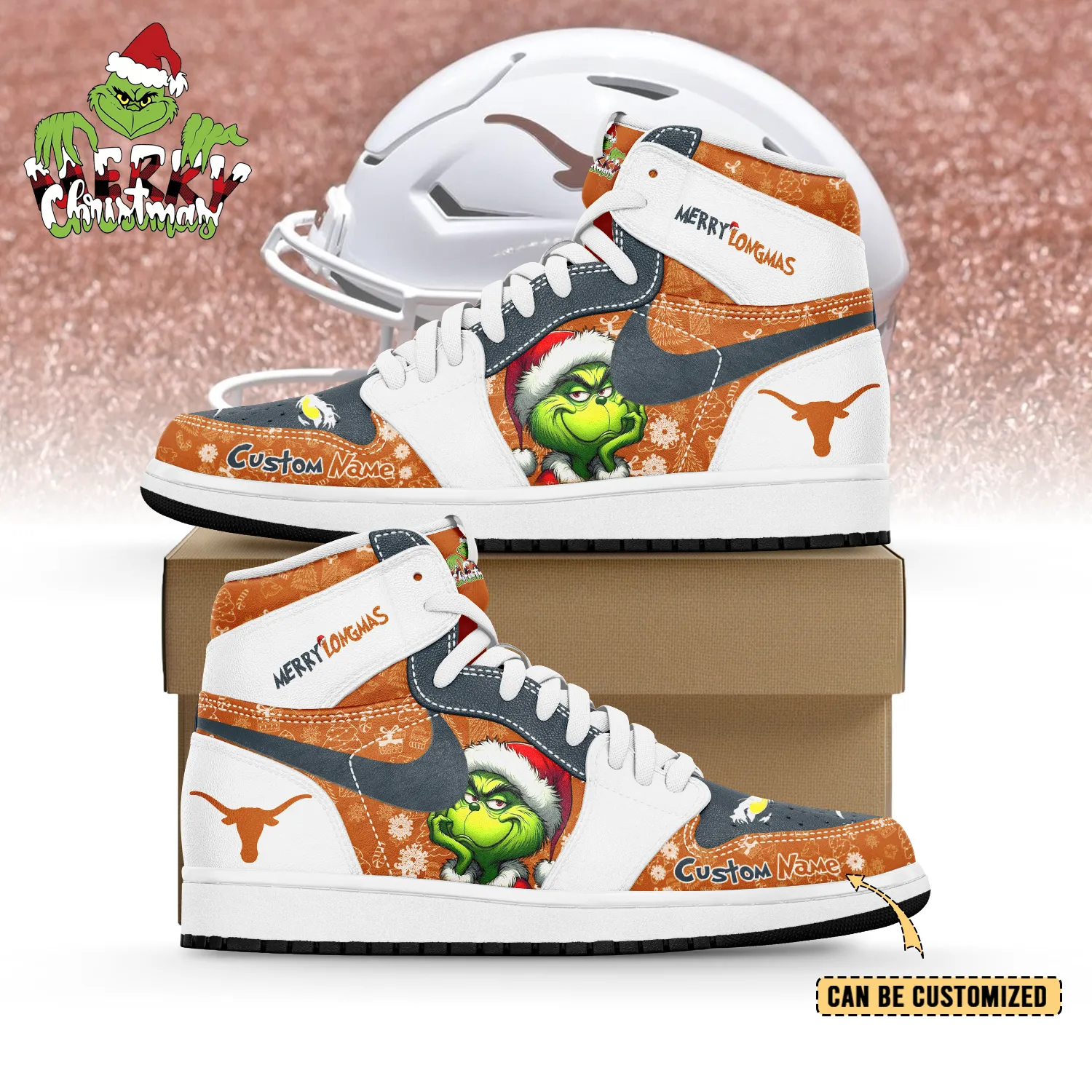 NCAA Texas Longhorns x The Grinch x Christmas Air Jordan 1 AJ1 High Sneakers Shoes For Men And Women 581UI-1165