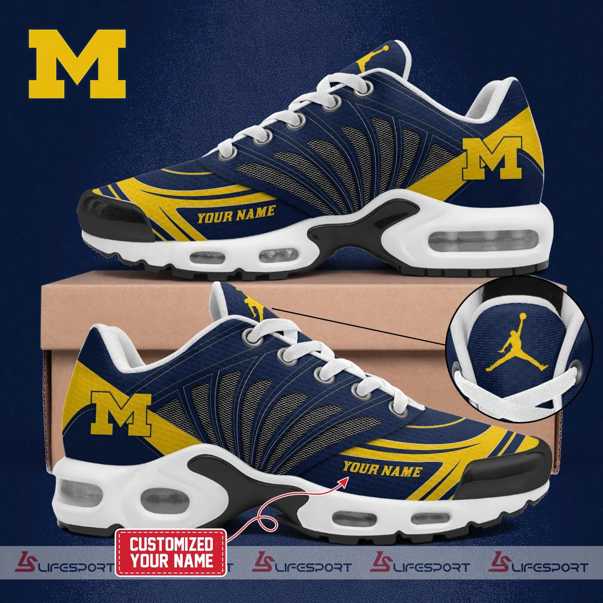 NCAA Michigan Wolverines Team Mix Colors Sport Team TN Air Max Shoes Air Cushion Sneakers 700UF-1531